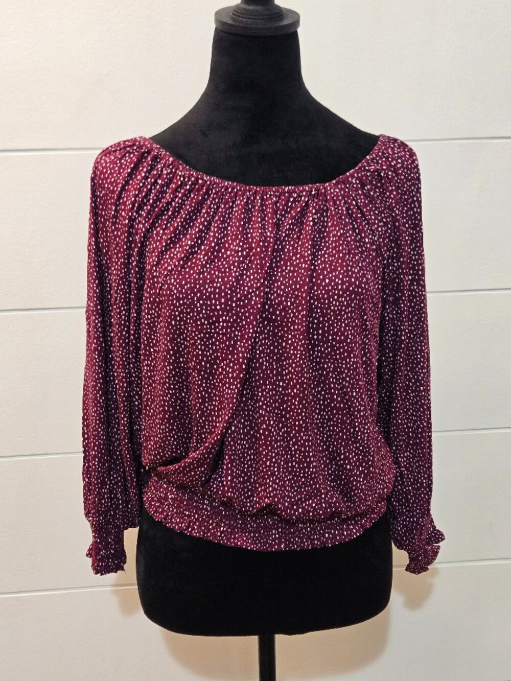 Express Long Sleeve Top Burgundy White Medium NWT
